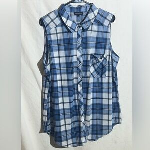 Warehouse Blue and White Checkered Top